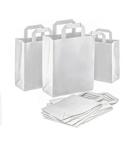 Medium White Paper Bags - Flat Handle 8.5